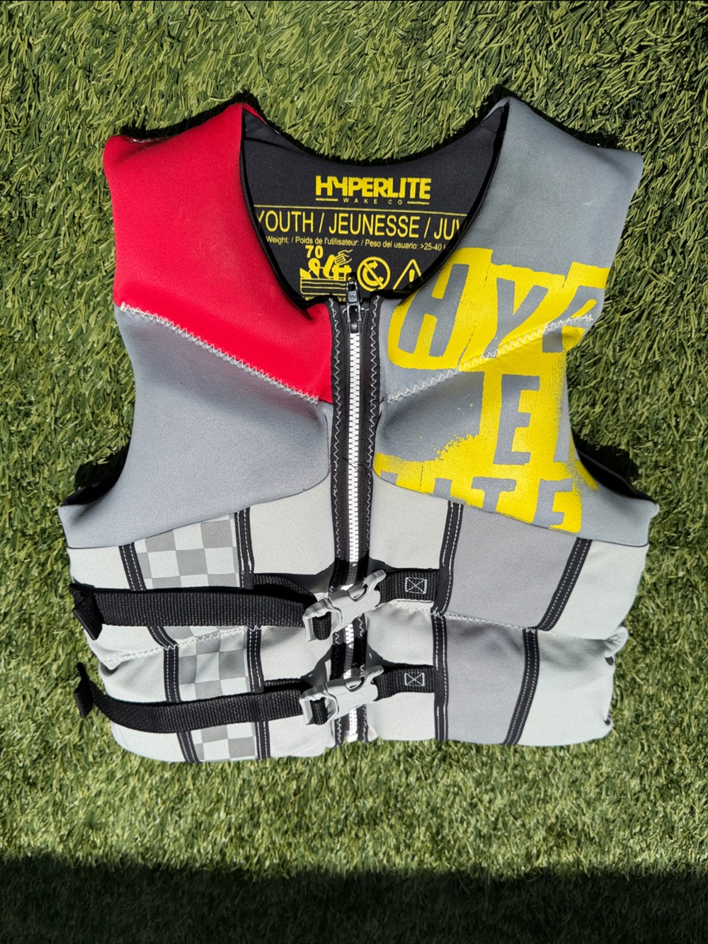 Hyperlite Kids Life Vest/Jacket - Grey, Yellow & Red